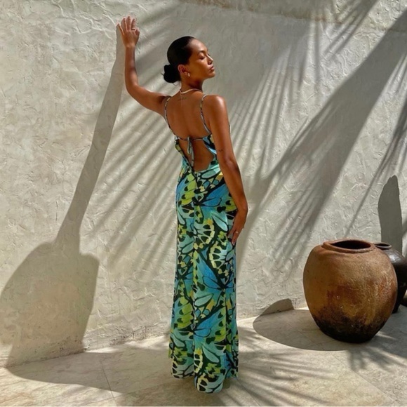 Meshki Zoe Cowl Front Printed Maxi Dress - Butterfly Print - Picture 1 of 6